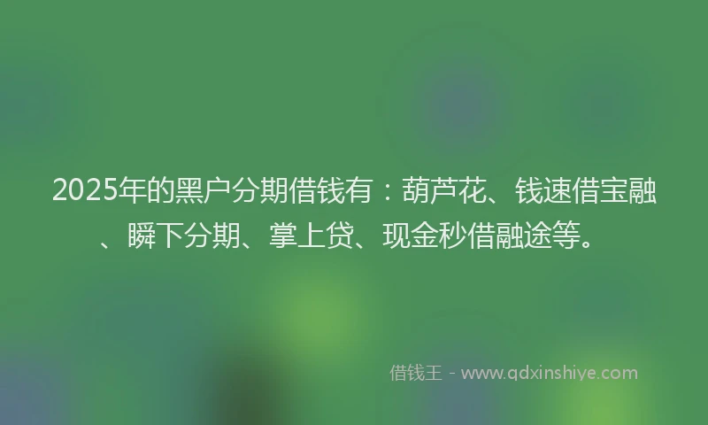 2025年的黑户分期借钱有：葫芦花、钱速借宝融、瞬下分期、掌上贷、现金秒借融途等。