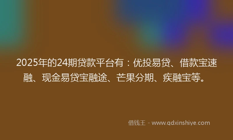 2025年的24期贷款平台有：优投易贷、借款宝速融、现金易贷宝融途、芒果分期、疾融宝等。