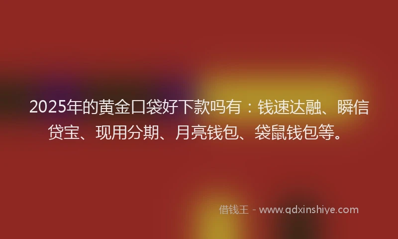 2025年的黄金口袋好下款吗有：钱速达融、瞬信贷宝、现用分期、月亮钱包、袋鼠钱包等。