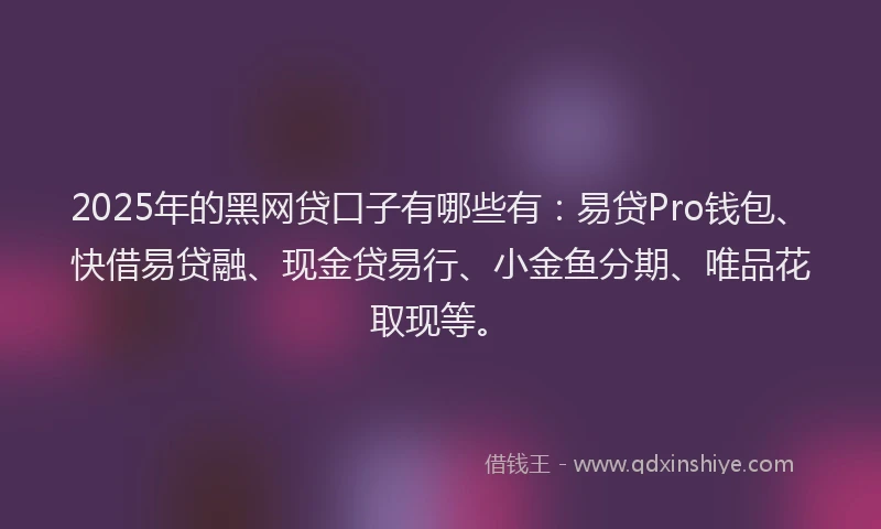 2025年的黑网贷口子有哪些有：易贷Pro钱包、快借易贷融、现金贷易行、小金鱼分期、唯品花取现等。