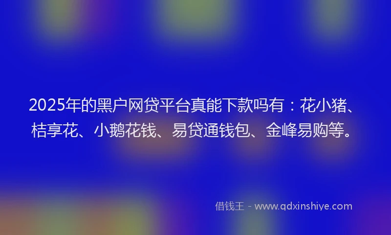 2025年的黑户网贷平台真能下款吗有：花小猪、桔享花、小鹅花钱、易贷通钱包、金峰易购等。