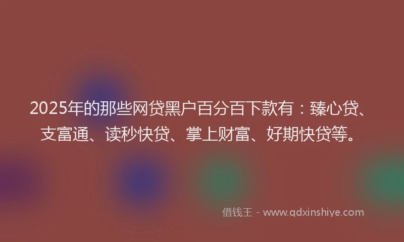 2025年的那些网贷黑户百分百下款有：臻心贷、支富通、读秒快贷、掌上财富、好期快贷等。