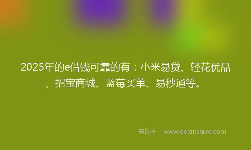 2025年的e借钱可靠的有：小米易贷、轻花优品、招宝商城、蓝莓买单、易秒通等。