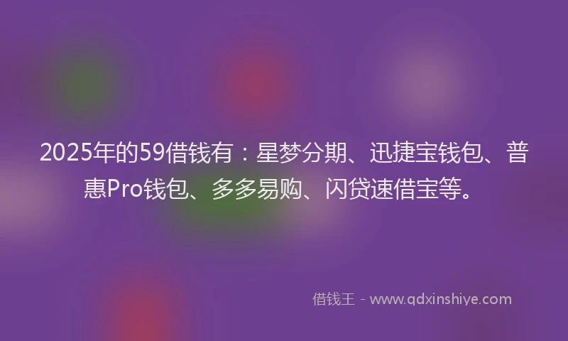 2025年的59借钱有：星梦分期、迅捷宝钱包、普惠Pro钱包、多多易购、闪贷速借宝等。