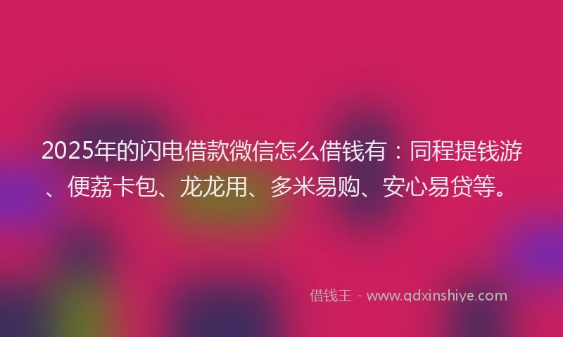 2025年的闪电借款微信怎么借钱有:同程提钱游、便荔卡包、龙龙用、多米易购、安心易贷等。