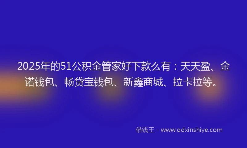 2025年的51公积金管家好下款么有：天天盈、金诺钱包、畅贷宝钱包、新鑫商城、拉卡拉等。