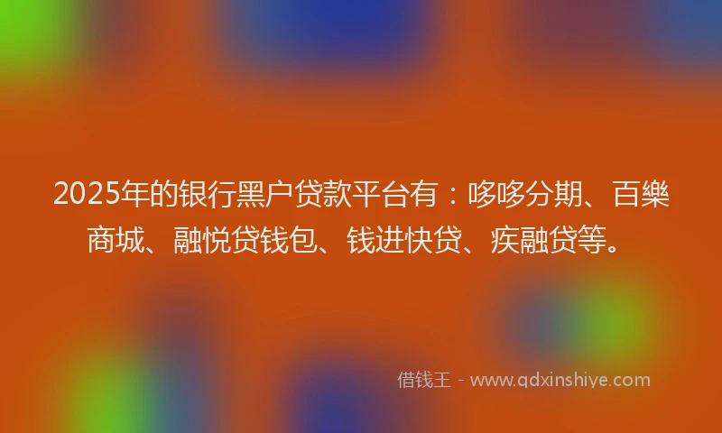 2025年的银行黑户贷款平台有：哆哆分期、百樂商城、融悦贷钱包、钱进快贷、疾融贷等。