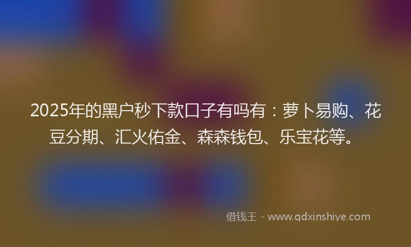 2025年的黑户秒下款口子有吗有：萝卜易购、花豆分期、汇火佑金、森森钱包、乐宝花等。