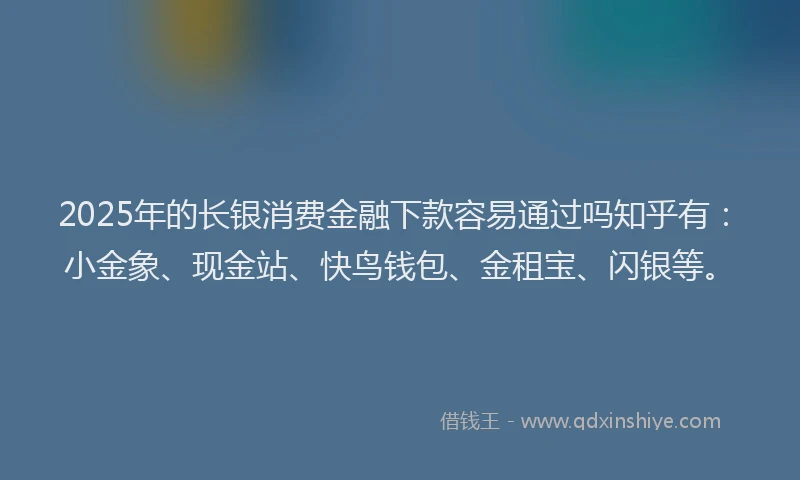 2025年的长银消费金融下款容易通过吗知乎有:小金象、现金站、快鸟钱包、金租宝、闪银等。