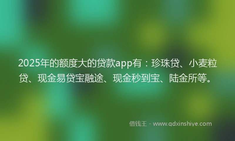 2025年的额度大的贷款app有：珍珠贷、小麦粒贷、现金易贷宝融途、现金秒到宝、陆金所等。