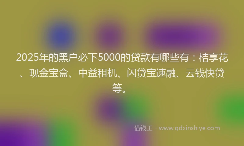 2025年的黑户必下5000的贷款有哪些有：桔享花、现金宝盒、中益租机、闪贷宝速融、云钱快贷等。
