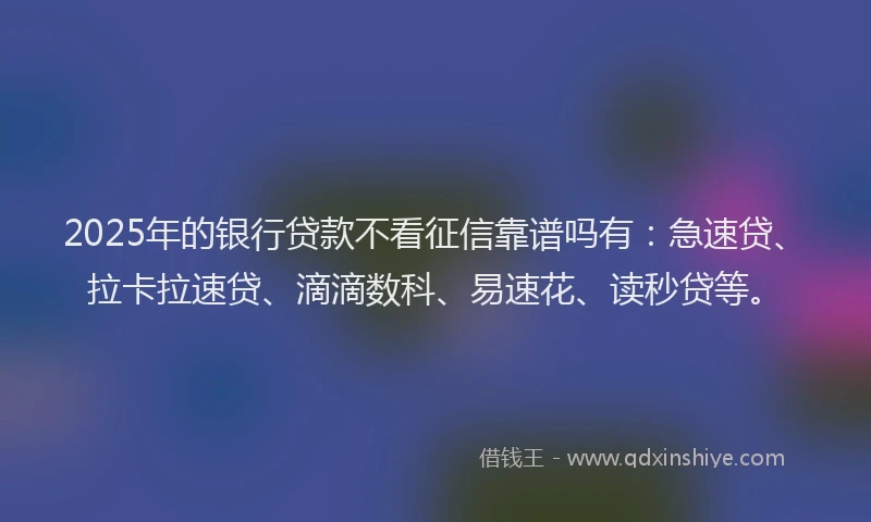2025年的银行贷款不看征信靠谱吗有:急速贷、拉卡拉速贷、滴滴数科、易速花、读秒贷等。
