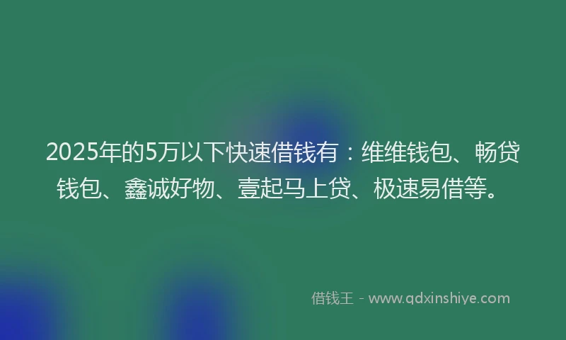 2025年的5万以下快速借钱有：维维钱包、畅贷钱包、鑫诚好物、壹起马上贷、极速易借等。