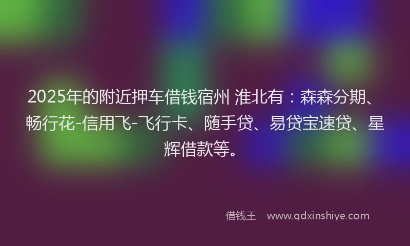 2025年的附近押车借钱宿州 淮北有：森森分期、畅行花-信用飞-飞行卡、随手贷、易贷宝速贷、星辉借款等。