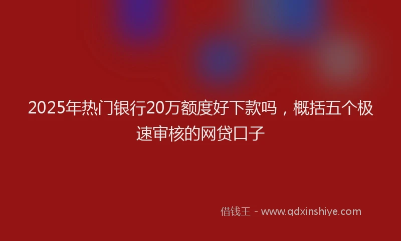 2025年热门银行20万额度好下款吗，概括五个极速审核的网贷口子