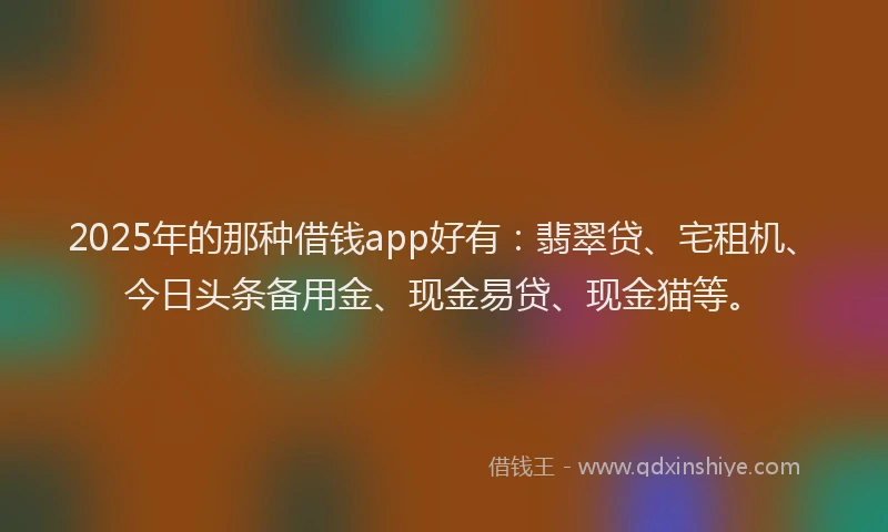 2025年的那种借钱app好有：翡翠贷、宅租机、今日头条备用金、现金易贷、现金猫等。