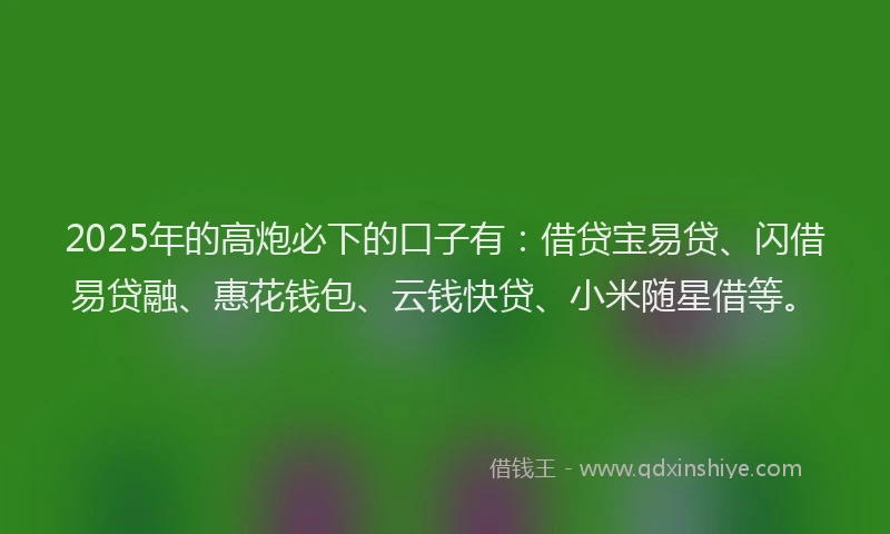 2025年的高炮必下的口子有：借贷宝易贷、闪借易贷融、惠花钱包、云钱快贷、小米随星借等。
