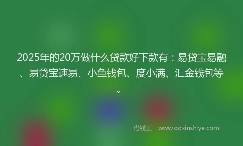 2025年的20万做什么贷款好下款有：易贷宝易融、易贷宝速易、小鱼钱包、度小满、汇金钱包等。