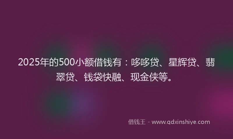 2025年的500小额借钱有：哆哆贷、星辉贷、翡翠贷、钱袋快融、现金侠等。