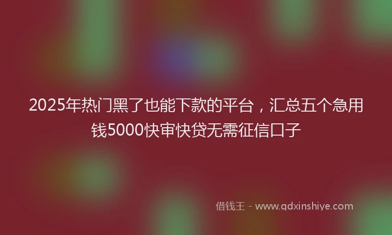 2025年热门黑了也能下款的平台，汇总五个急用钱5000快审快贷无需征信口子