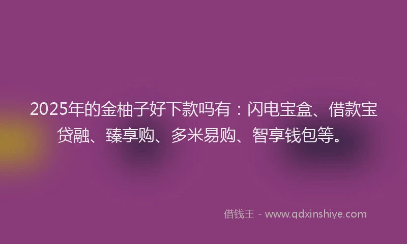 2025年的金柚子好下款吗有：闪电宝盒、借款宝贷融、臻享购、多米易购、智享钱包等。