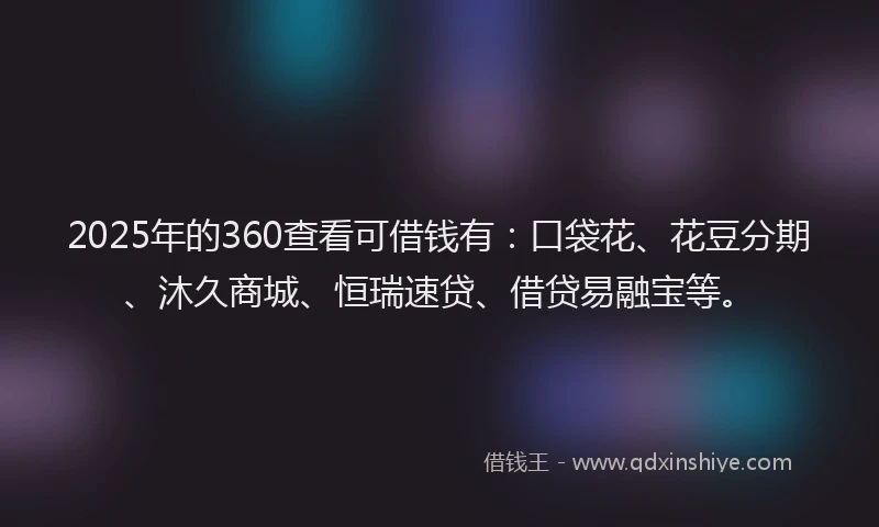 2025年的360查看可借钱有：口袋花、花豆分期、沐久商城、恒瑞速贷、借贷易融宝等。