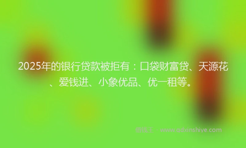 2025年的银行贷款被拒有：口袋财富贷、天源花、爱钱进、小象优品、优一租等。