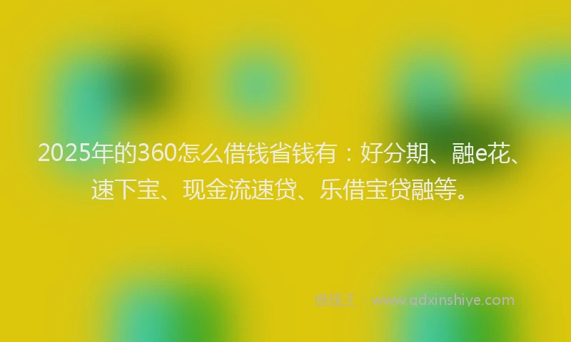 2025年的360怎么借钱省钱有：好分期、融e花、速下宝、现金流速贷、乐借宝贷融等。