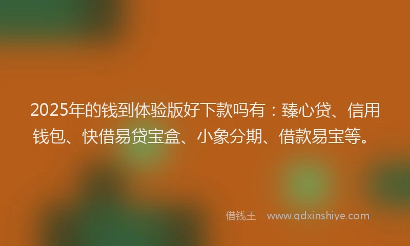 2025年的钱到体验版好下款吗有：臻心贷、信用钱包、快借易贷宝盒、小象分期、借款易宝等。