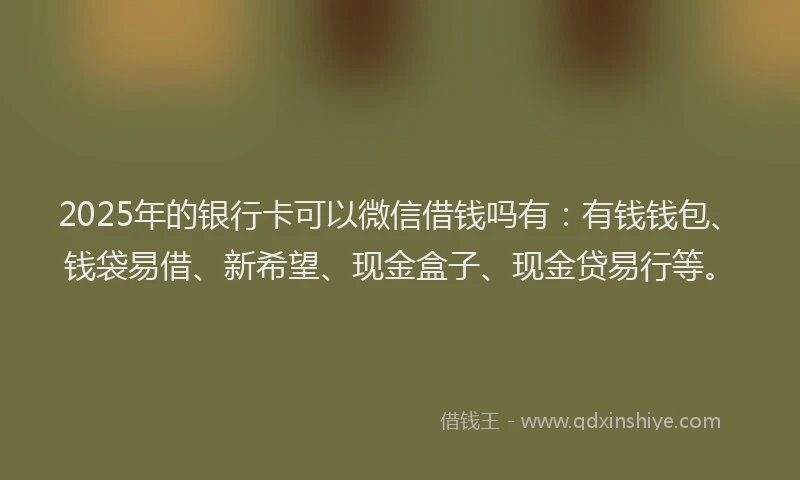 2025年的银行卡可以微信借钱吗有：有钱钱包、钱袋易借、新希望、现金盒子、现金贷易行等。
