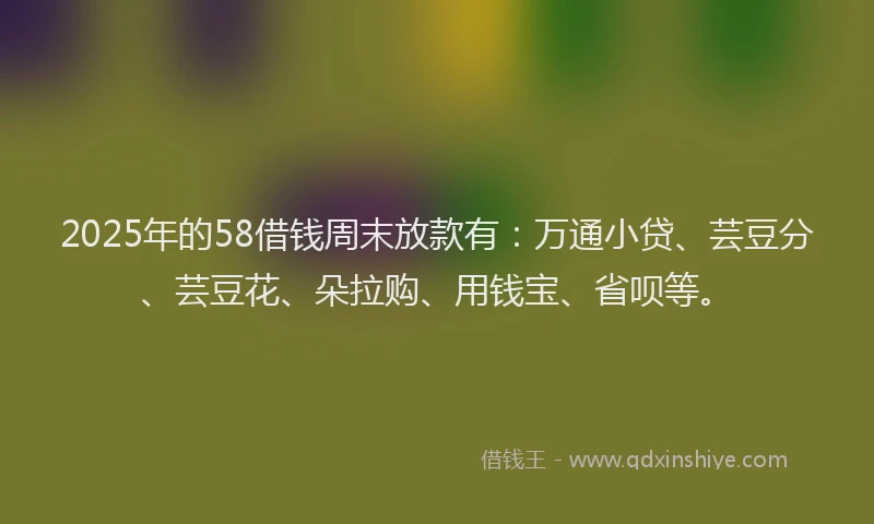 2025年的58借钱周末放款有：万通小贷、芸豆分、芸豆花、朵拉购、用钱宝、省呗等。