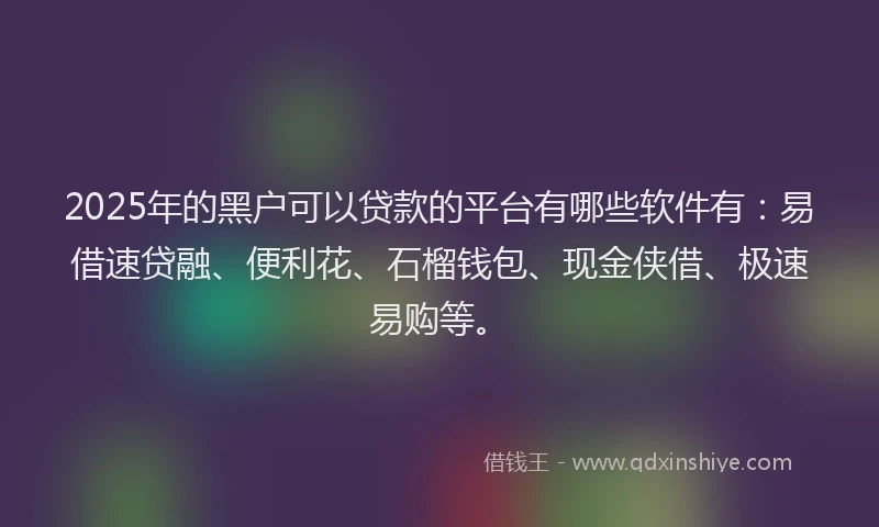 2025年的黑户可以贷款的平台有哪些软件有：易借速贷融、便利花、石榴钱包、现金侠借、极速易购等。