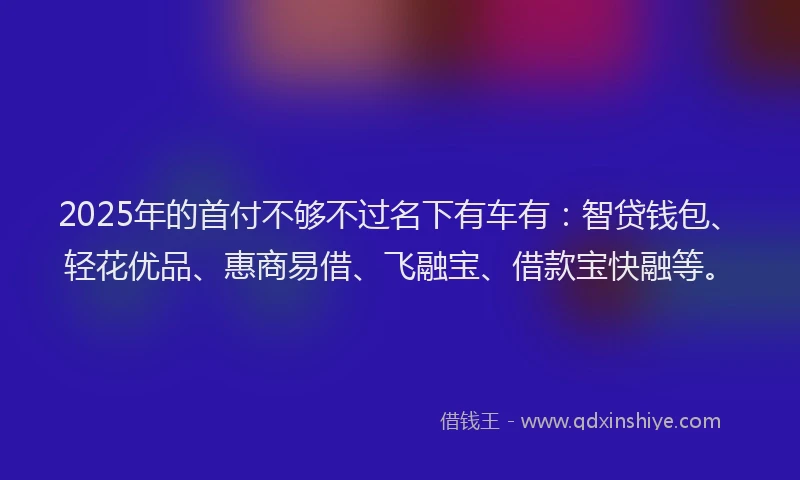 2025年的首付不够不过名下有车有：智贷钱包、轻花优品、惠商易借、飞融宝、借款宝快融等。