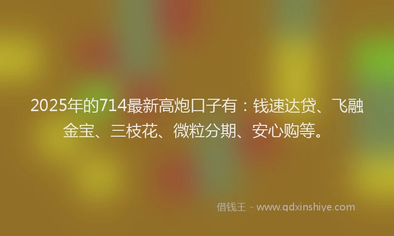 2025年的714最新高炮口子有：钱速达贷、飞融金宝、三枝花、微粒分期、安心购等。