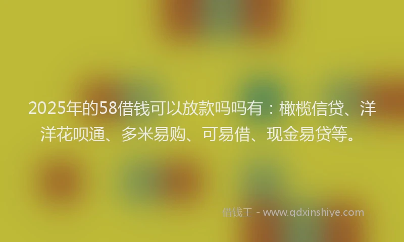 2025年的58借钱可以放款吗吗有：橄榄信贷、洋洋花呗通、多米易购、可易借、现金易贷等。