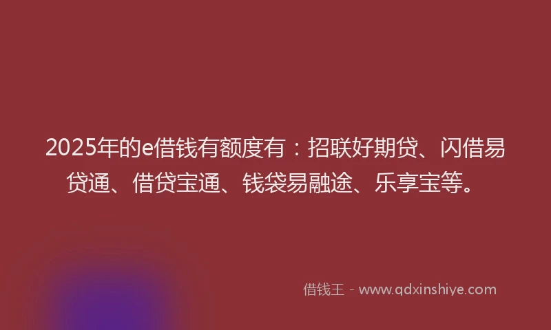 2025年的e借钱有额度有：招联好期贷、闪借易贷通、借贷宝通、钱袋易融途、乐享宝等。