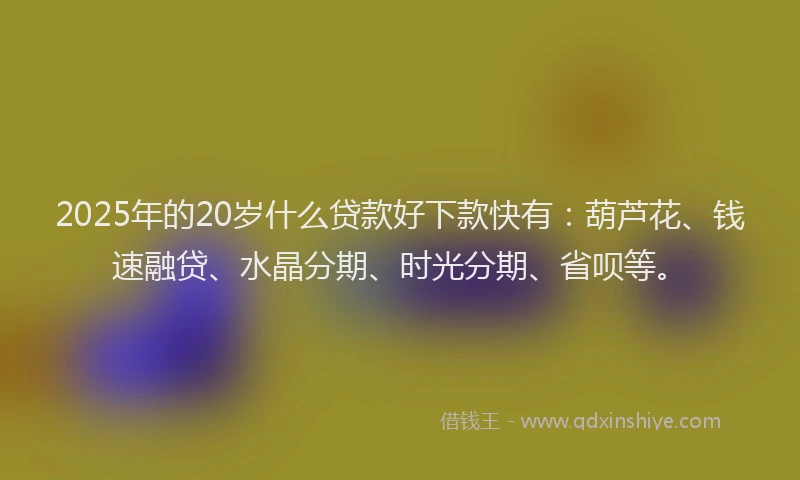 2025年的20岁什么贷款好下款快有：葫芦花、钱速融贷、水晶分期、时光分期、省呗等。