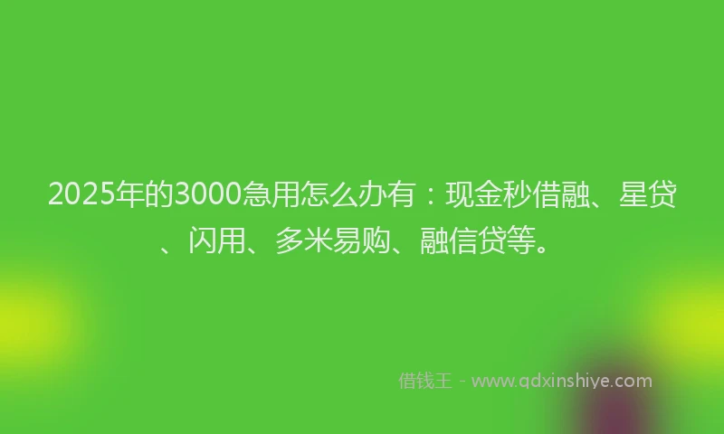 2025年的3000急用怎么办有：现金秒借融、星贷、闪用、多米易购、融信贷等。