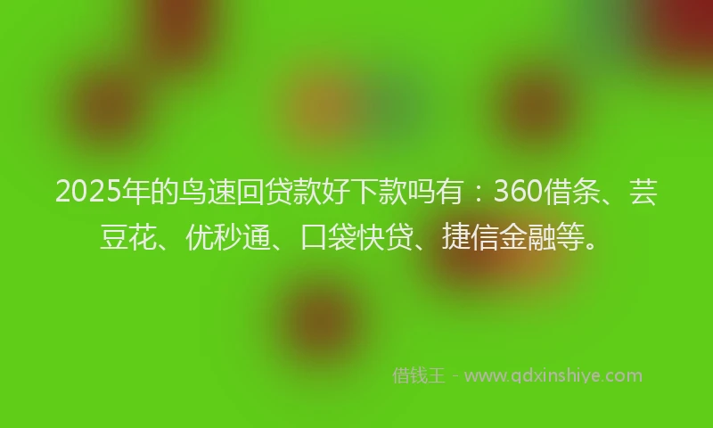 2025年的鸟速回贷款好下款吗有：360借条、芸豆花、优秒通、口袋快贷、捷信金融等。