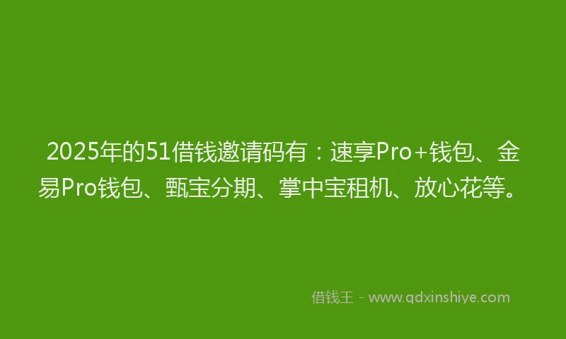2025年的51借钱邀请码有：速享Pro+钱包、金易Pro钱包、甄宝分期、掌中宝租机、放心花等。