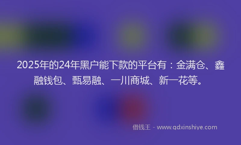 2025年的24年黑户能下款的平台有：金满仓、鑫融钱包、甄易融、一川商城、新一花等。