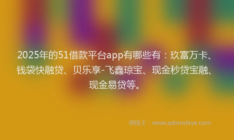 2025年的51借款平台app有哪些有：玖富万卡、钱袋快融贷、贝乐享-飞鑫琼宝、现金秒贷宝融、现金易贷等。