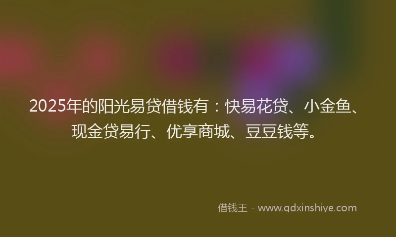 2025年的阳光易贷借钱有：快易花贷、小金鱼、现金贷易行、优享商城、豆豆钱等。