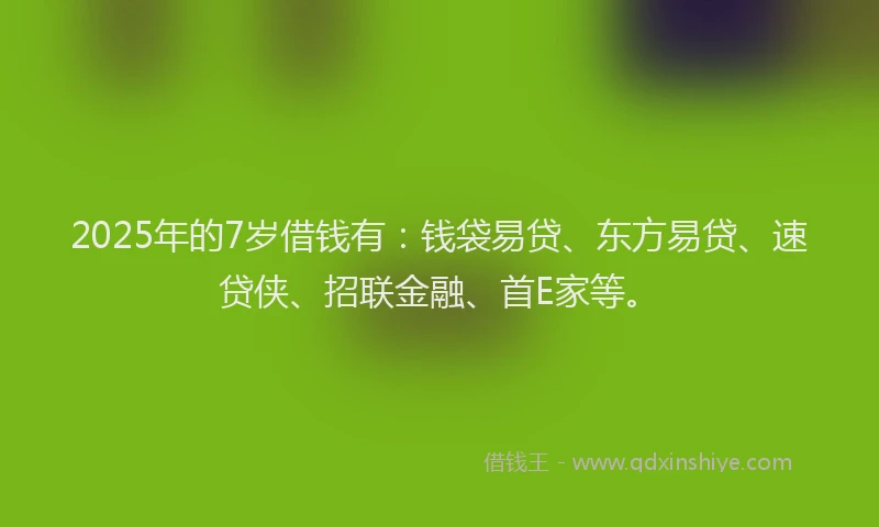 2025年的7岁借钱有：钱袋易贷、东方易贷、速贷侠、招联金融、首E家等。
