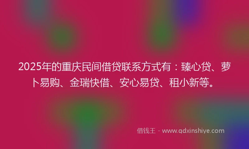 2025年的重庆民间借贷联系方式有：臻心贷、萝卜易购、金瑞快借、安心易贷、租小新等。