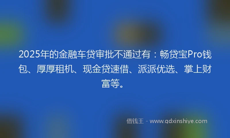 2025年的金融车贷审批不通过有：畅贷宝Pro钱包、厚厚租机、现金贷速借、派派优选、掌上财富等。