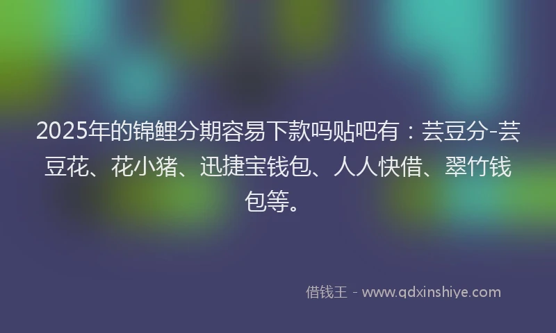 2025年的锦鲤分期容易下款吗贴吧有：芸豆分-芸豆花、花小猪、迅捷宝钱包、人人快借、翠竹钱包等。