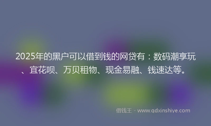 2025年的黑户可以借到钱的网贷有：数码潮享玩、宜花呗、万贝租物、现金易融、钱速达等。