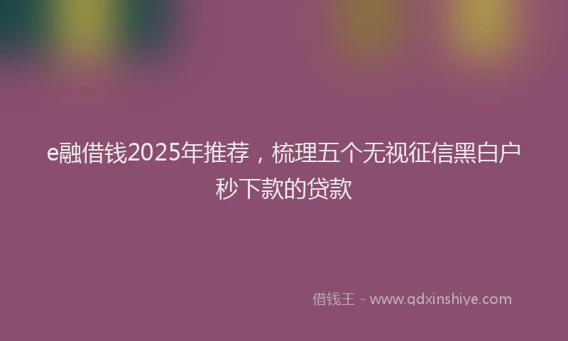 e融借钱2025年推荐，梳理五个无视征信黑白户秒下款的贷款