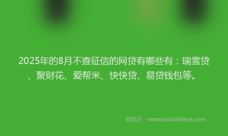2025年的8月不查征信的网贷有哪些有：瑞雪贷、聚财花、爱帮米、快快贷、易贷钱包等。
